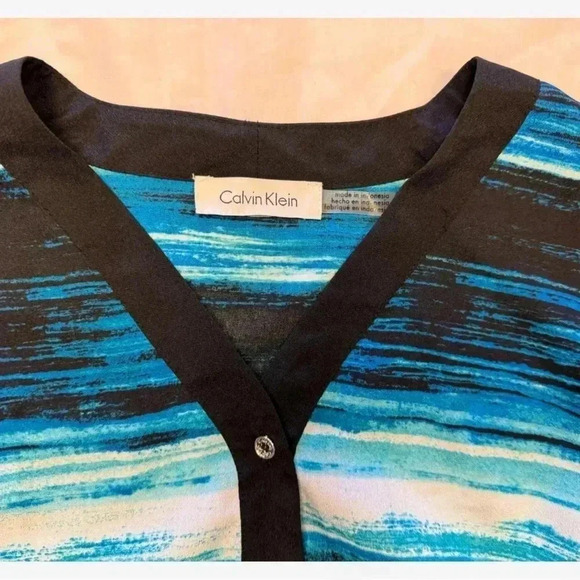 Calvin Klein Button  Down Striped Hi Lo Blouse Size Small - Picture 9 of 10